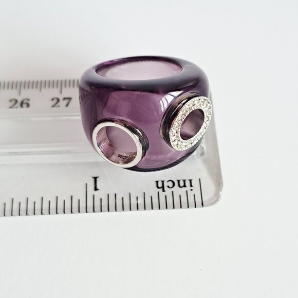 New Purple Transparent with Two Circles Crystals Silver 925 Ring Size 7 - Picture 13 of 16